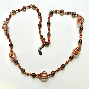 Rose gold tone orange beaded necklace thumbnail 8