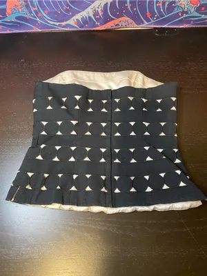White House | Black Market Black and Cream Patterned Strapless Top thumbnail 5