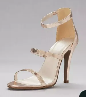 David’s Bridal Triple-Strap Gold Metallic Stiletto heels Style BACI Women’s Sz 8 thumbnail 1