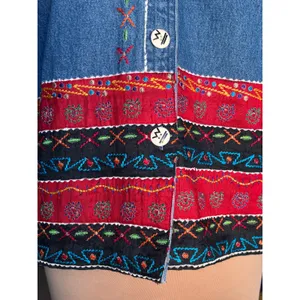 Vintage Oversized Embroidered Denim‎ Jacket Boho Cowgirl Southwestern Festival thumbnail 12