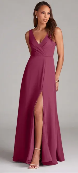 NWT Azazie Nelly Mulberry A-Line Pleated Chiffon Dress thumbnail 1
