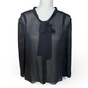 Aritzia Babaton Liberty black blouse necktie button down silk professional work thumbnail 2