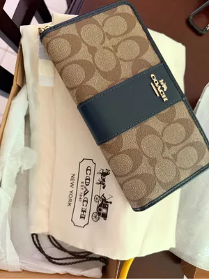 Coach Brown Signature Zip-Around Wallet with Black Leather Trim thumbnail 14