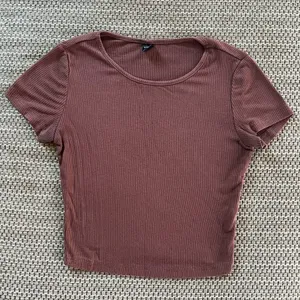 Shein Womens XS Crop Top Brown Ribbed Short Sleeve Stretch thumbnail 2