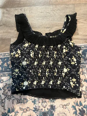 Heartloom Black Floral Pleated Square-Neck Tank Top thumbnail 8
