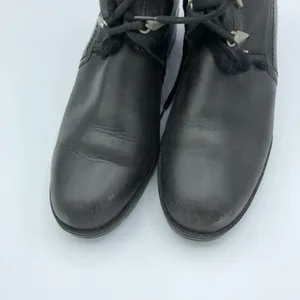 SGN Black Leather Lace Up Fur Trim Combat Boots Womens 37 Goth Witchy Whimsy thumbnail 4