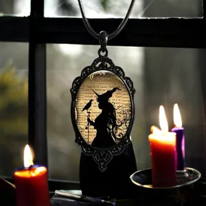 Witch & Crow Cameo Black Pendant Necklace Retro‎ Style Gothic Glass Pendant thumbnail 5