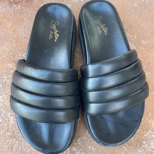 Seychelles platform quilted Vibe Check Slide in black Leather sz 9 thumbnail 2