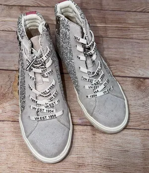 Vintage Havana Glitter High Top Sneakers Women’s Size 8 Silver Sparkle Side Zip thumbnail 1