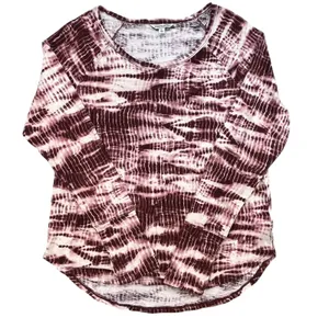 Frye and Co Womens Burgundy Tie‎ Dye Long Sleeve Thum Hole Scoop Neck Top Size L thumbnail 2