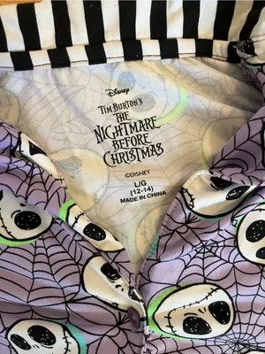 Disney Purple Skull-Print Kids Pajama Set with Black & White Stripe Trim thumbnail 3
