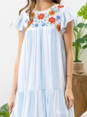 Perch by Blu Pepper‎ Embroidered Striped Tiered Ruffle Sleeve Dress 3XL thumbnail 1