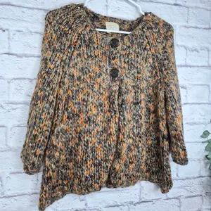 Relativity Chunky Knit Cardigan Sweater Large Mohair Alpaca Blend Brown Orange thumbnail 2