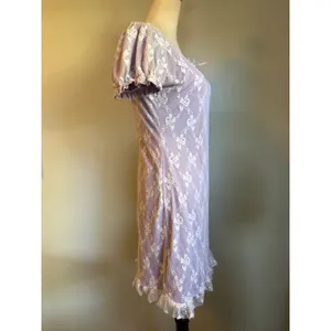 Romwe Lavender Lace Bow Mini Dress‎ Pastel Purple Coquette Ruffle L y2k dainty thumbnail 4