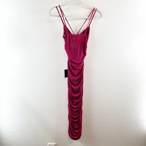 Lulus Such a Serve Ruched Strappy Bodycon Midi Dress Magenta Pink XS thumbnail 6