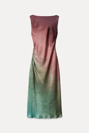 Zara dress midi satin tie dye fitted bodycon casual evening wedding cowl neck thumbnail 9