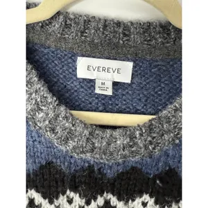 Evereve Fair Isle Fuzzy Knit Sweater Blue Gray Black Nordic Cozy Winter M thumbnail 4
