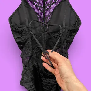 Sexy black lace overlay Becca tie back fairy whimsigoth swim suit beach pool thumbnail 5