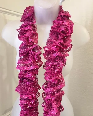 Pink funky ruffle sequin glimmer glam long scarf #fairycore #cottagecore #y2k #boho thumbnail 2