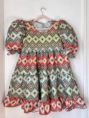 Autumn Adeigbo Oona Abstract Print Puff Sleeve Babydoll Mini Dress Size 8 thumbnail 2