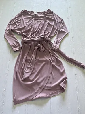 Halston Heritage Mauve Pink Long Sleeve Tie-Waist‎ Dress thumbnail 3