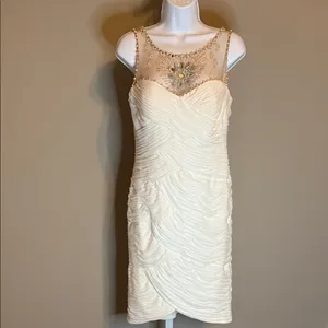 Adrianna Papell‎ White Embellished Mini Sheath Dress Bridal Holiday 8 Party thumbnail 3