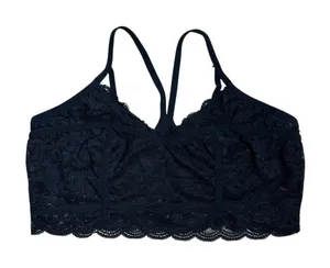 Aerie Black Lace Bralette with Velvet Trim Straps Womens L thumbnail 1