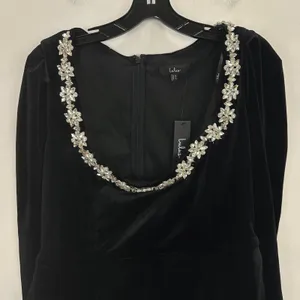 Lulus Ioanna Black Velvet Rhinestone Long Sleeve Mini Dress Party XL FLAW NWT thumbnail 9