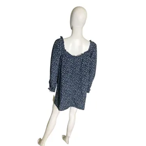 Bebop Womens Large Navy Floral Smocked Mini Dress Long Sleeve Cottagecore Ditsy thumbnail 7