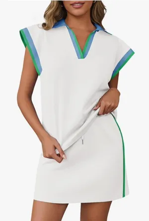 2 Piece Skirt Set Summer Cap Sleeve Tops Matching Tennis Skirts Color Block thumbnail 1