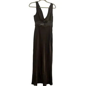 ✨Juliet Midi Dress - V Neck Lace Insert Satin Slip Sz 6 Dress In Chocolate✨ thumbnail 8