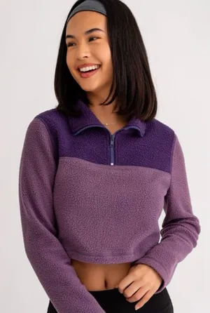 Le Lis Purple Colorblock Cropped Fleece Half Zip Pullover Medium NWT thumbnail 1