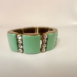 Green gold tone and rhinestone stretch bracelet thumbnail 2