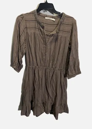 Ellison Mini Dress Womens Medium Brown‎ Striped Boho Ruffle Crochet Trim Casual thumbnail 1
