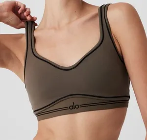 Alo Airbrush Heart Throb Bra Olive Tree Black Stripe Padded Sports Crop Bralette thumbnail 1