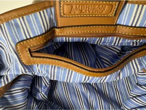 American Living Navy Blue Tote Bag Tan Trim thumbnail 5