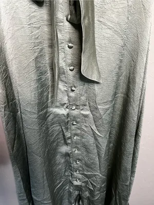 Petal & Pup Piper Sage Green Shiny Tie Front Button Front Midi Dress thumbnail 5
