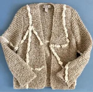 Vintage Gogo‎ Bregante Raquel's Collection Wool Open Front Cream Marl Cardigan thumbnail 1