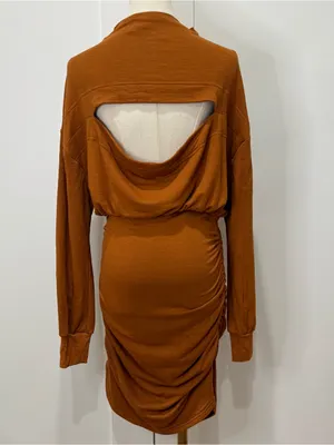 NWT Anthroplogie Daily Practice Ruched Cozy Dress Medium Brown Long Sleeve Fall thumbnail 6