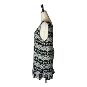 Kiwi‎ Tucker Tank Top Women Medium Black Cream Geometric Aztec Ruffle Hem Tunic thumbnail 3