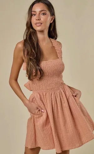 Endless Blu Cross Back Strap Bow Detail Dress thumbnail 1