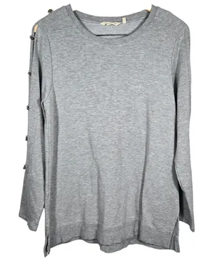 Soft Surroundings Gray Go‎ Lively Bibi Pullover Beaded Long Sleeve Top M 2EA09 thumbnail 1