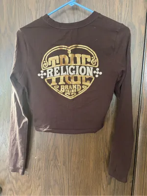 True Religion Glitter Puff Print Heritage Long Sleeve Baby Tee thumbnail 4