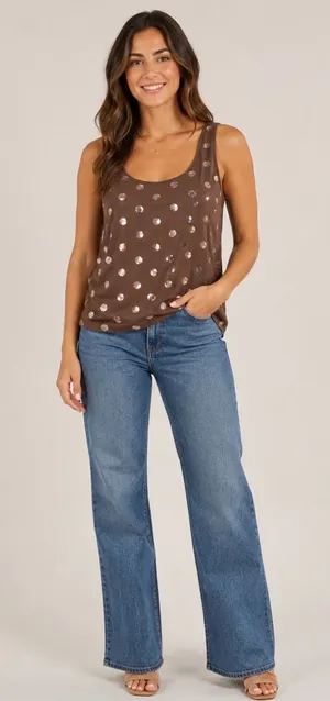 Victoria's Secret Brown Tank with Silver Polka Dots thumbnail 1