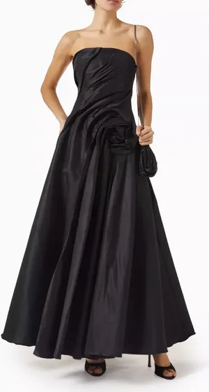 NEW Acler HAWFORD Black rosette strapless maxi Dress Sz 4 thumbnail 1