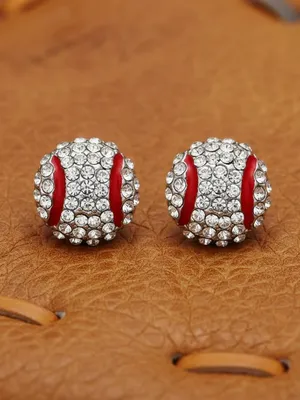 Rhinestone Baseball Stud Earrings in Red & White thumbnail 3