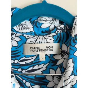 Diane von Furstenberg Queena Blue Floral Midi Shirt Dress Poplin Luxe L thumbnail 8