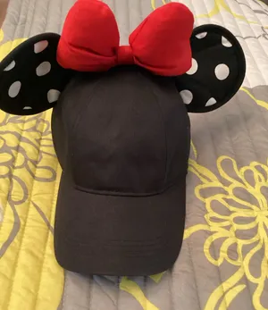 NWOT Disney Parks Minnie Mouse Black Baseball Cap w a Red Bow Polkadot Hat thumbnail 1