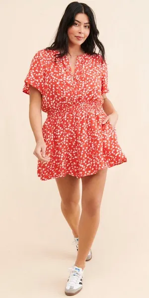 Anthropologie Somerset Linen Edition Red Romper L thumbnail 1