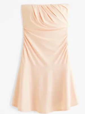 Abercrombie & Fitch Strapless Ruched Mini Dress NWT Medium Built In Shorts Peach thumbnail 1